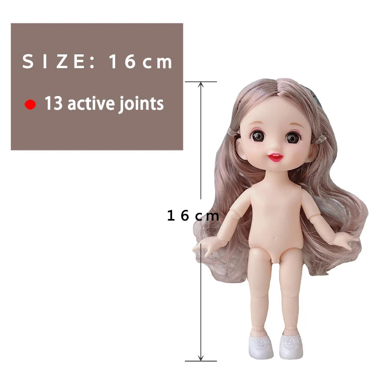 Mini Doll with 13 Joints, 3D Eyes, Head & Shoes