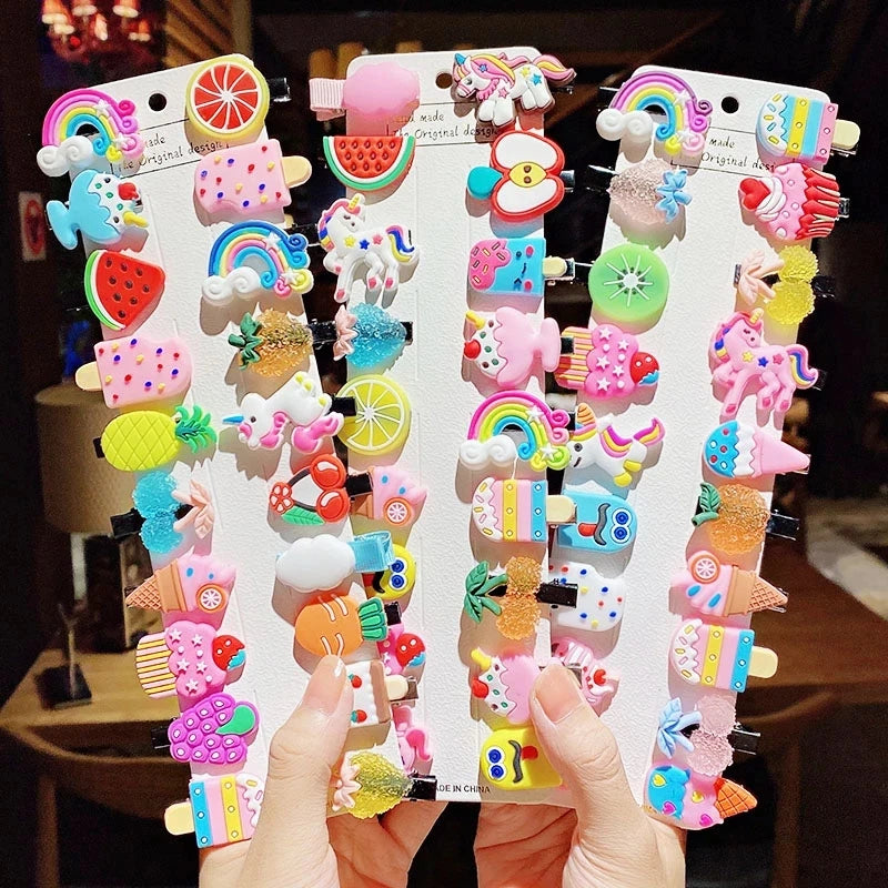 10 PCS Cute Cartoon Hair Clips | Ice Cream Unicorn Design for Girls