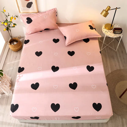 Pink Heart Fitted Bed Sheet | Elastic Round Cover for Adults