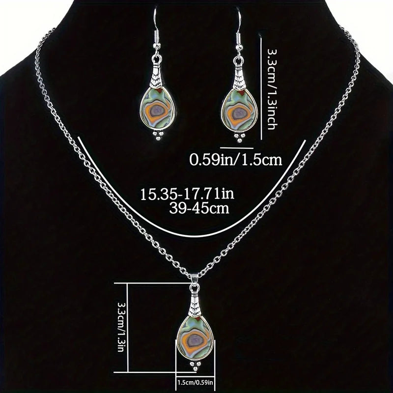 Retro Bohemian Water Drop Earrings &amp; Necklace Set – Fashionable Jewelry Gift for Women and Men