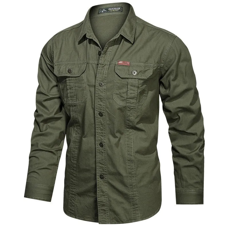 New Men's Casual Military Shirt - Long Sleeve Overshirt 5XL