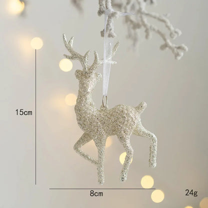 Christmas Tree Hanging Pendants - Glitter Small Xmas Deer Ornaments