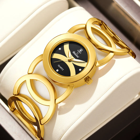 Women's Gold Wristwatch – Elegant with Hook Buckle & Box