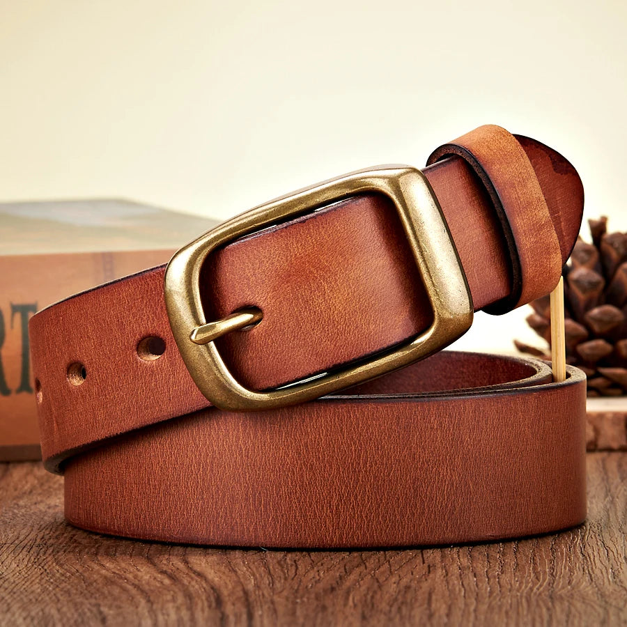 3.3CM High Quality Natural Cowskin Genuine Leather Belt for Men