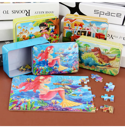 Wooden Puzzle Toy – Cartoon Animals & Mermaid Princess Puzzle