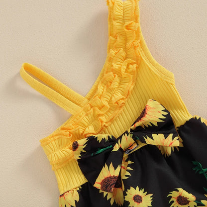 Summer Baby Girl 2-Piece Outfit | Sunflower Print Romper & Bow Headband