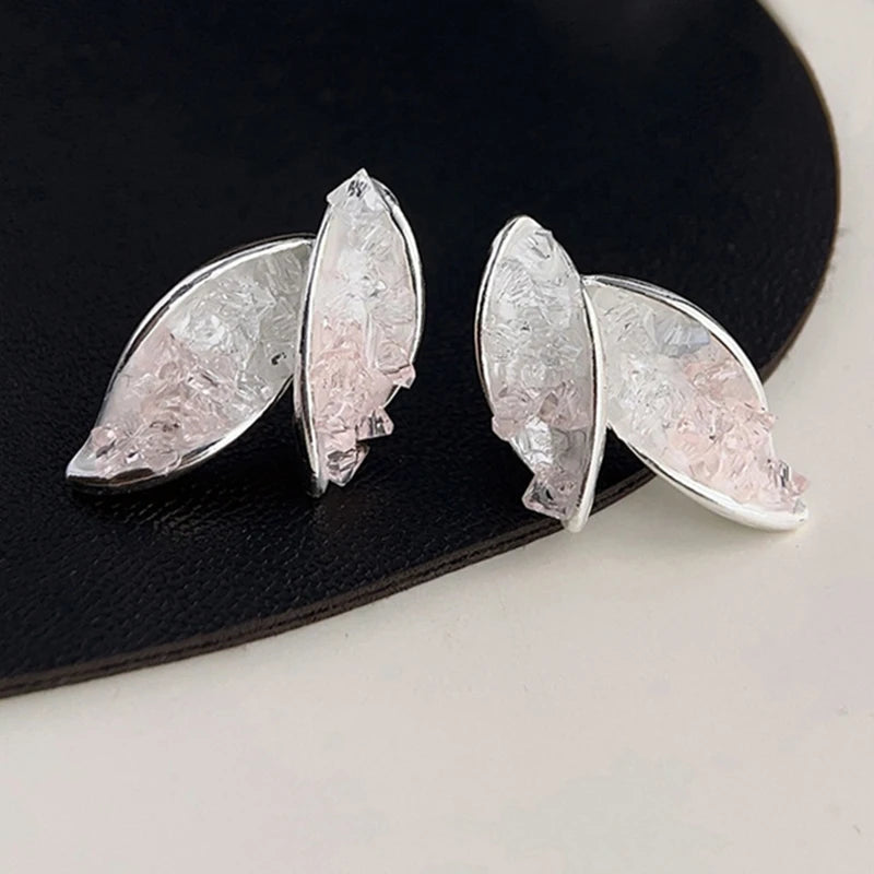 Glass Crystal Leaves Post Earrings