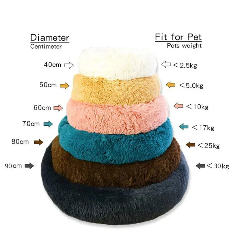 Round Plush Pet Bed - Soft, Warm Bed for Large & Medium Dogs