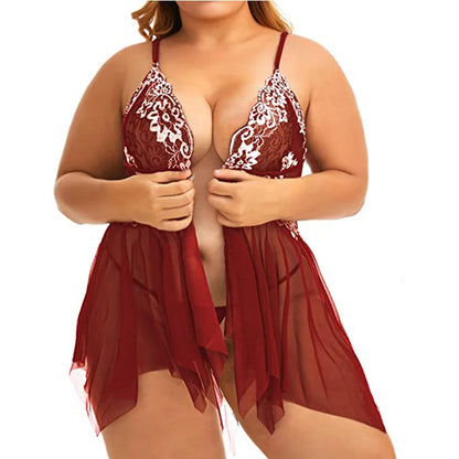 Plus Size Lace Babydoll Chemise Set for Women (S-5XL)