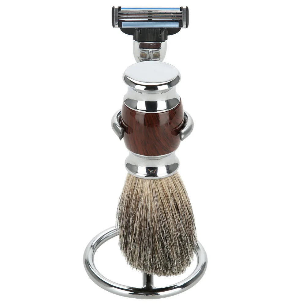 Men's Shaving Tools Set - Stainless Steel Razor & Brush Stand Kit