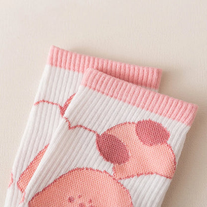 7 Pairs of Cute Pink Girls' Mid Length Socks