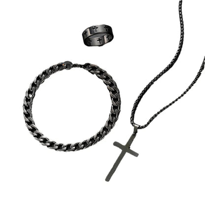 Black Titanium Steel Cross Pendant Necklace – Unisex Minimalist Choker with Box Chain