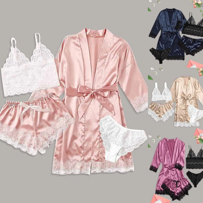 4-Piece Women's Satin Sleepwear Pajamas Set