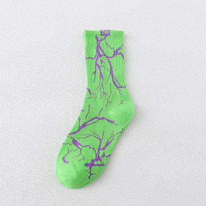 Lightning Print Sport Middle Tube Socks For Men