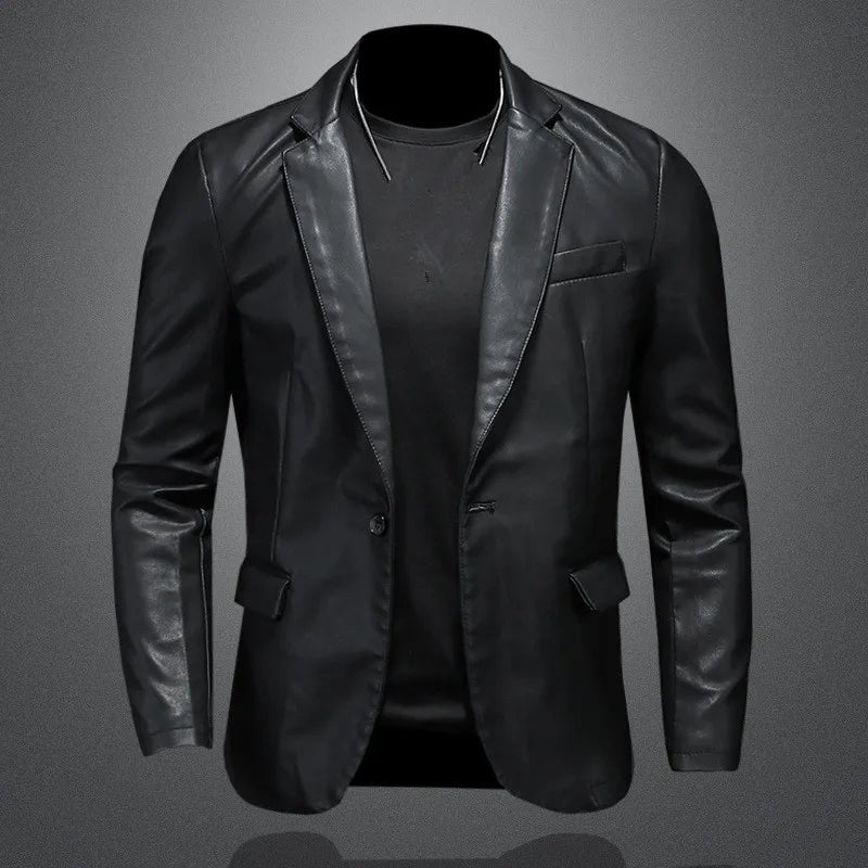 New Men's Slim Fit Leather Jacket - PU Casual Motorcycle Coat