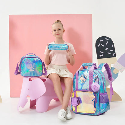 Rainbow & Star Backpack Set for Girls | Glitter Sequin School Bag with Lunch Box