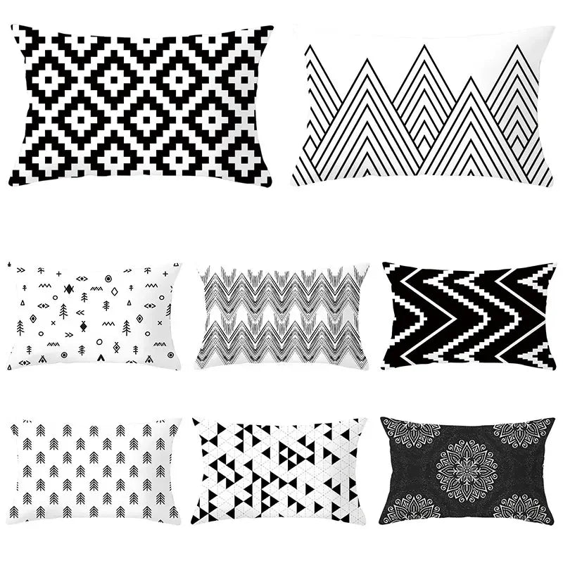 Geometric Pattern Black and White Cushion Cover – Home Decor Pillowcase