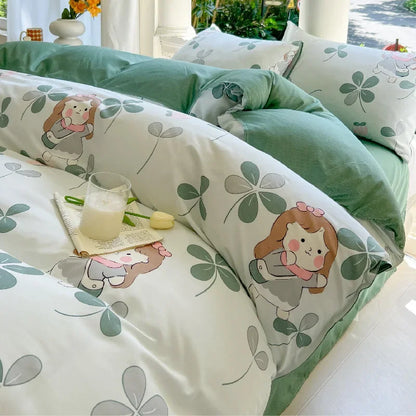 Garden Girl Printed Bed Set | Whimsical Cartoon Bedding for Kids