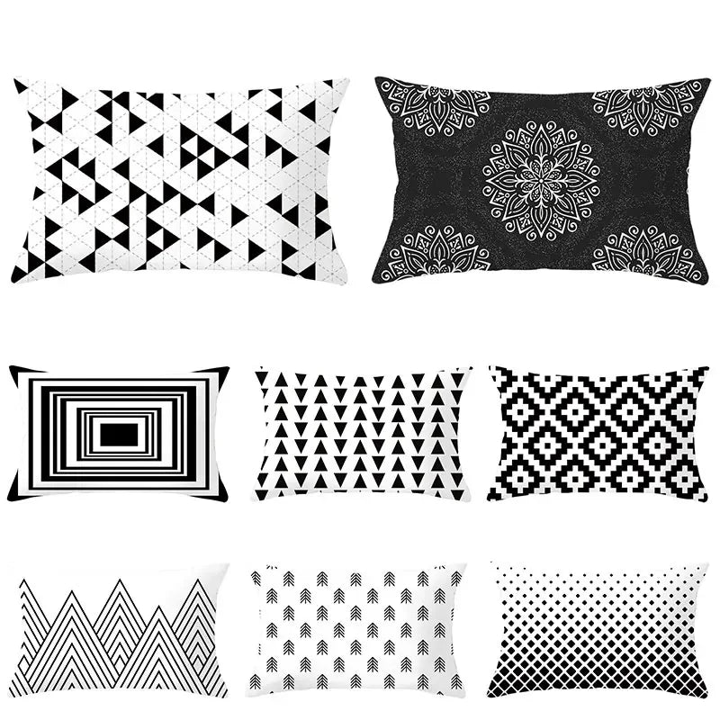 Geometric Pattern Black and White Cushion Cover – Home Decor Pillowcase