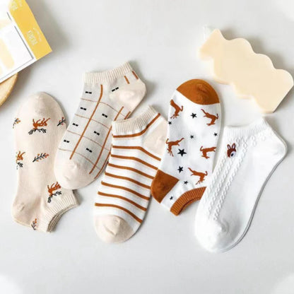 Cute Ankle Low-Cut Socks for Women (5 pairs)