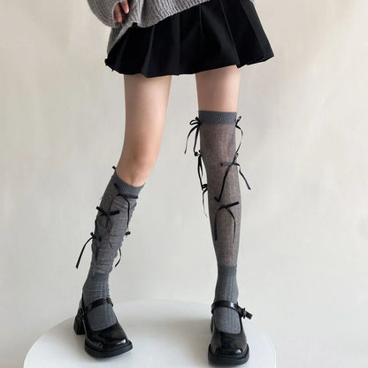 Lolita Kawaii Knee-High Socks with Bowknot - Ballet Style