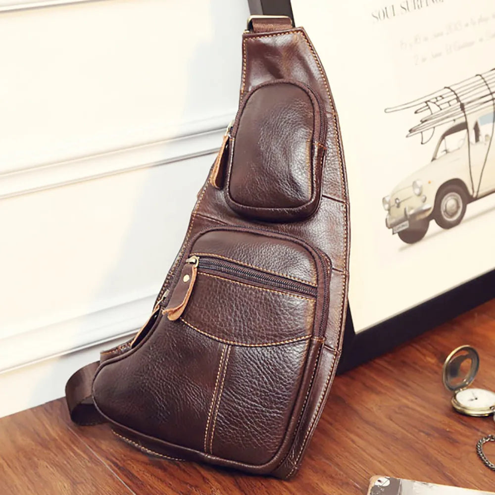 Men's Leather Crossbody Sling Bag - Casual Retro Shoulder Backpack