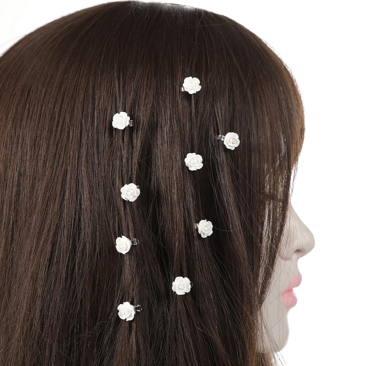 10PCS Resin Rose Hair Buttons | White Hairpins for Brides & Styling