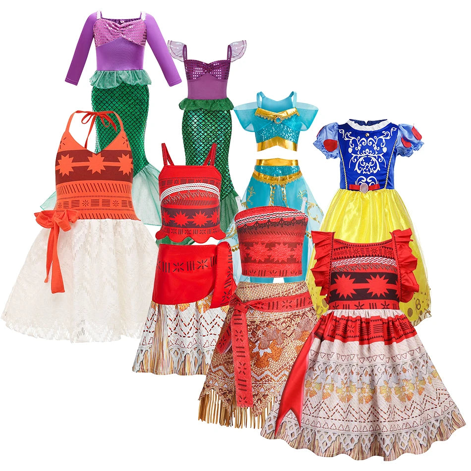 Girls Moana, Jasmine & Snow White Cosplay Dresses