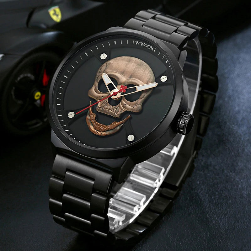 Men's Pirate Style Skull Watch - Quartz Sports Wristwatch