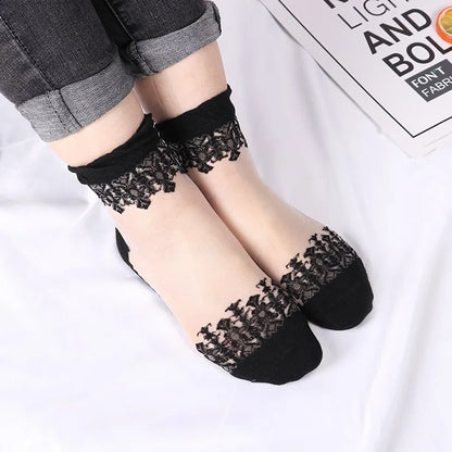 Sheer Lace Ruffle Ankle Socks