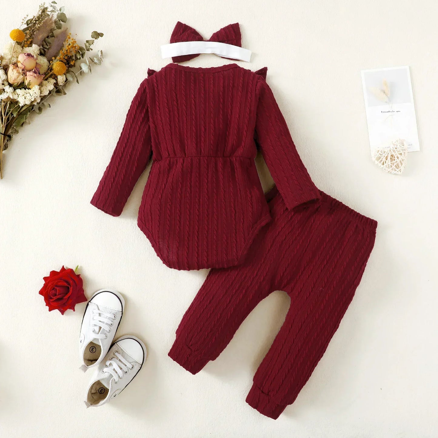 3-Piece Newborn Baby Girl Clothes Set - Romper & Long Sleeve Outfits