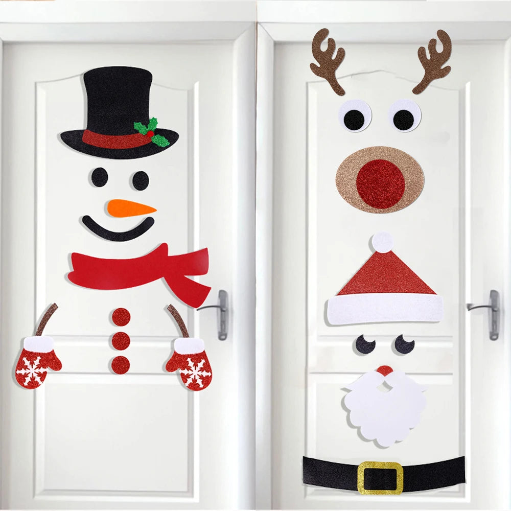 Christmas Felt Cloth Door & Window Stickers – Snowman, Santa & Elk Decor