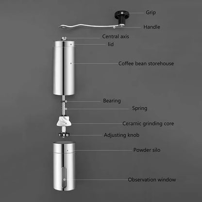 Stainless Steel Portable Manual Coffee Grinder – Hand Coffee Mill with Ceramic Burrs