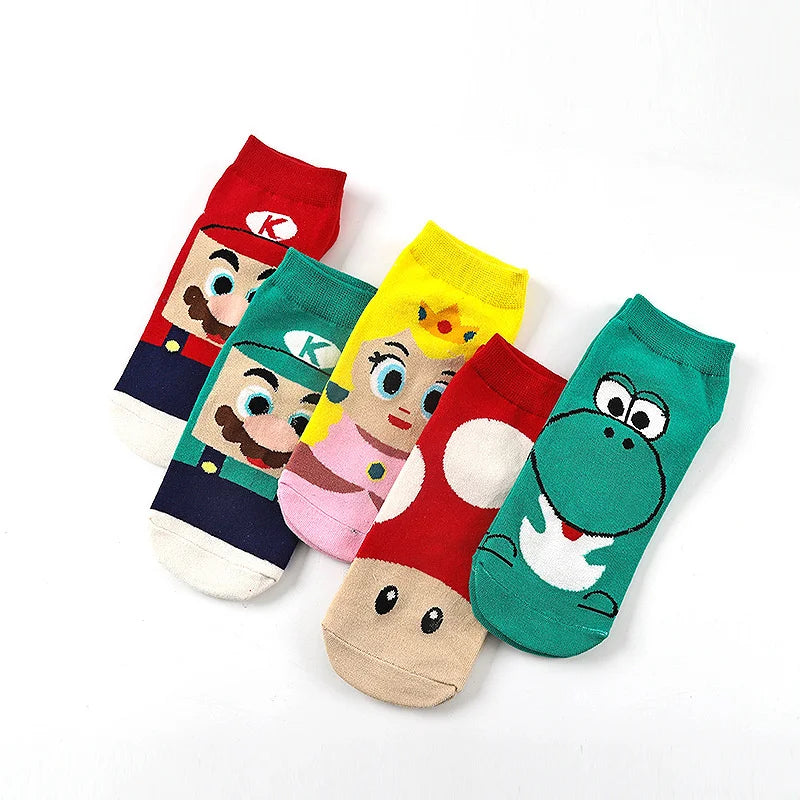 Super Mario Bros Cartoon Cotton Socks - Luigi, Yoshi Designs