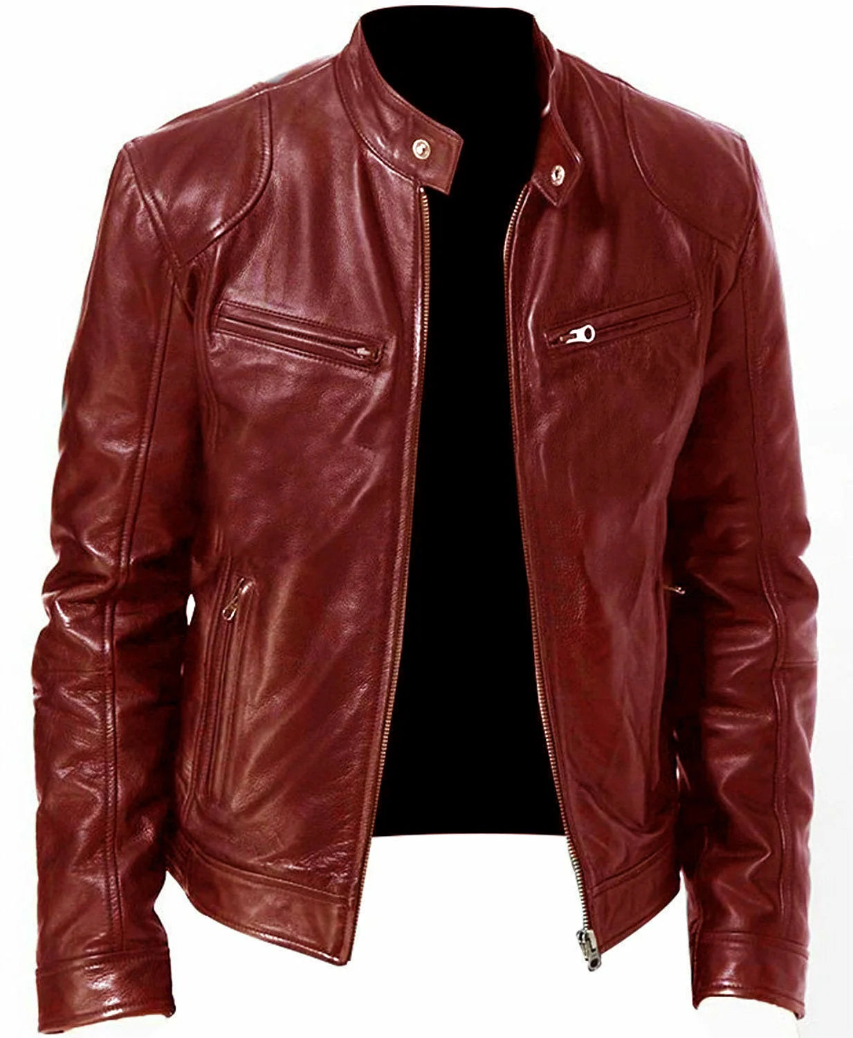 Men's PU Leather Motorcycle Jacket – Slim Fit Zipper Design