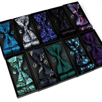 Men's Bowtie Set Gift Box - Red Bow Tie, Pocket Square & Cufflinks