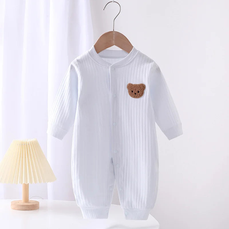 Autumn Baby Romper – Hooded Solid Color Bear Jumpsuit for Newborns