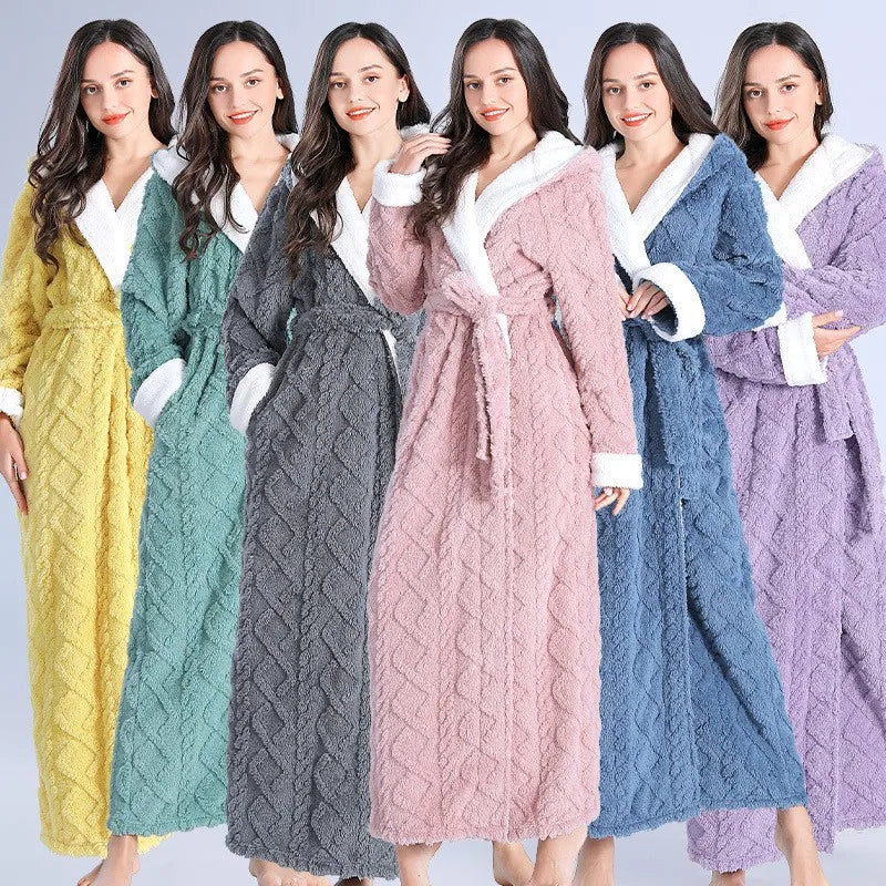 Women’s Soft Hooded Flannel Bathrobe