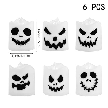 6 pcs Halloween LED Ghost Pumpkin Candle Lights for Party & Haunted House Decor