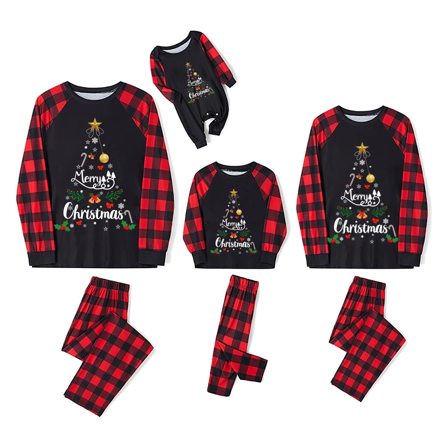 Christmas Family Pajamas Matching Set | Long Sleeve Letter Print T-Shirt & Plaid Pants