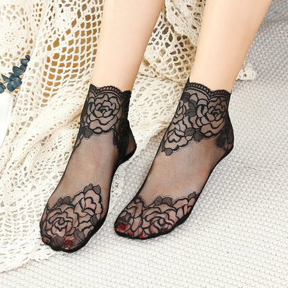 High-Quality Vintage Lace Floral Women's Short Socks