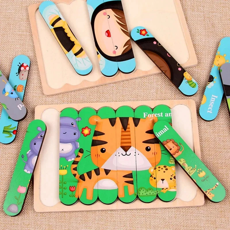 Animal Wooden Puzzle | 3D Double-Sided Jigsaw for Kids