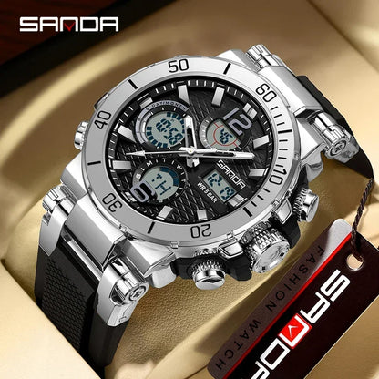 Sanda 6167 Dual Screen LED Digital Watch: Waterproof Multifunctional Sports Timepiece