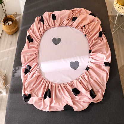 Pink Heart Fitted Bed Sheet | Elastic Round Cover for Adults