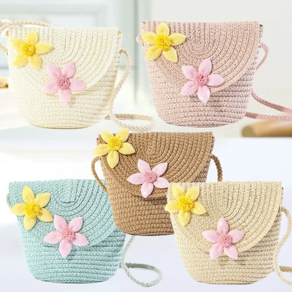 Cute Heart Pattern Straw Beach Bag for Kids