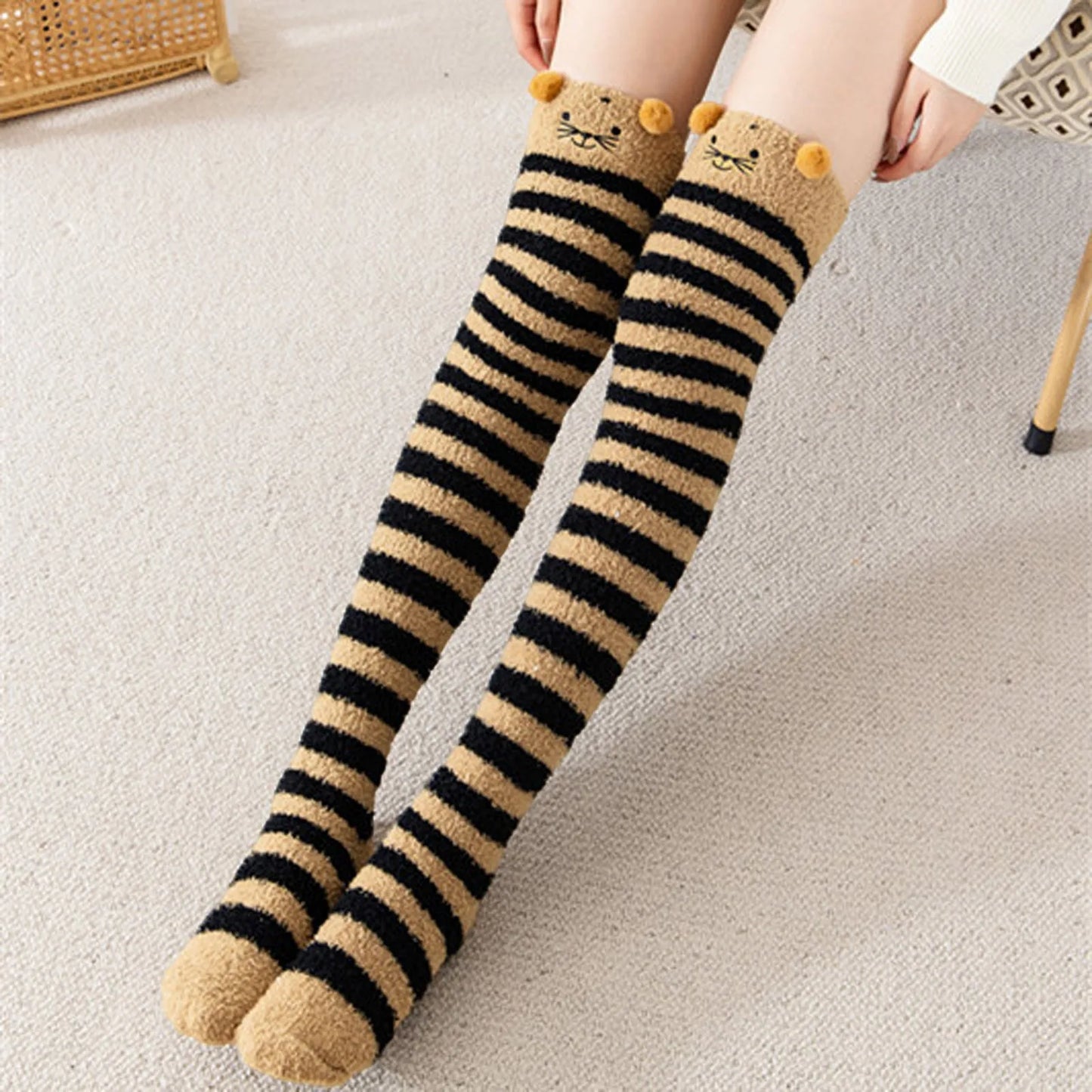 Fuzzy Over Knee Cartoon Thigh High Home Socks