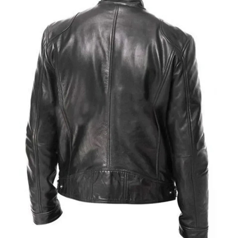 Men's PU Leather Motorcycle Jacket – Slim Fit Zipper Design