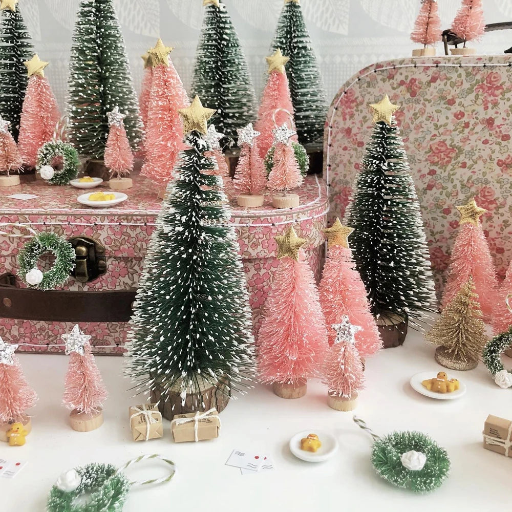 8 pcs Mini Christmas Trees - Glitter Fake Sisal Trees