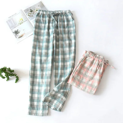 Cotton Gauze Plaid Sleep Pants