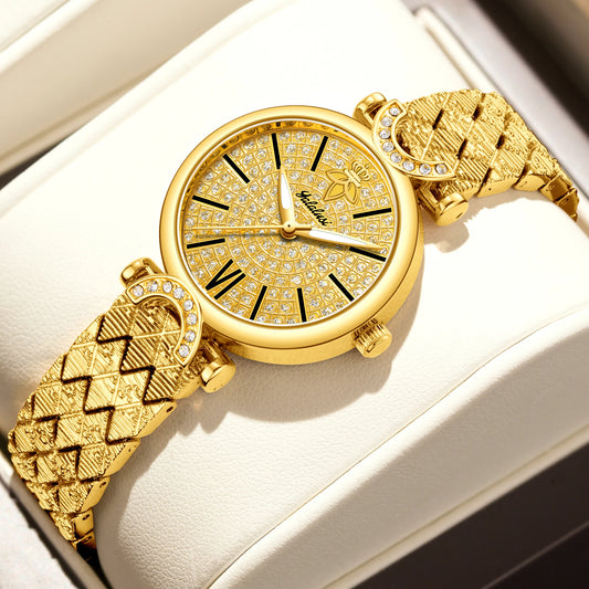 Gold Crystal Diamond Luxury Quartz Watch for Women